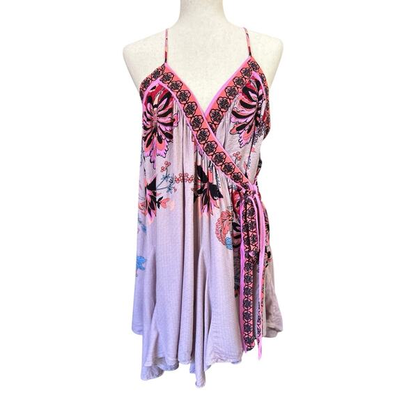 Free People Magic Garden Slip Dress Women Small Purple Floral Wrap Fairy Whimsy - Picture 11 of 11